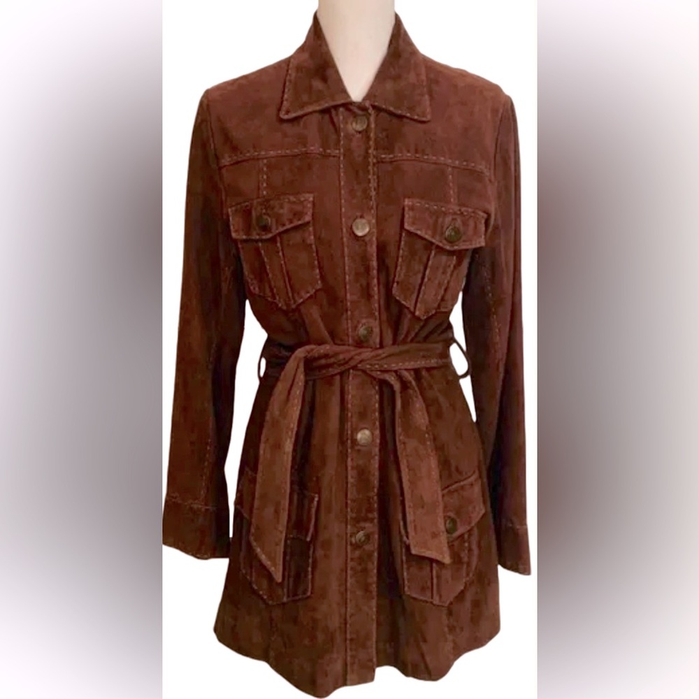 LILLY PULITZER GORGEOUS LAMB SUEDE 3/4 TRENCH JACKET- SIZE MEDIUM